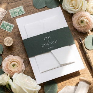 Minimalistic Wedding Custom Dark Green Invitation Belly Band