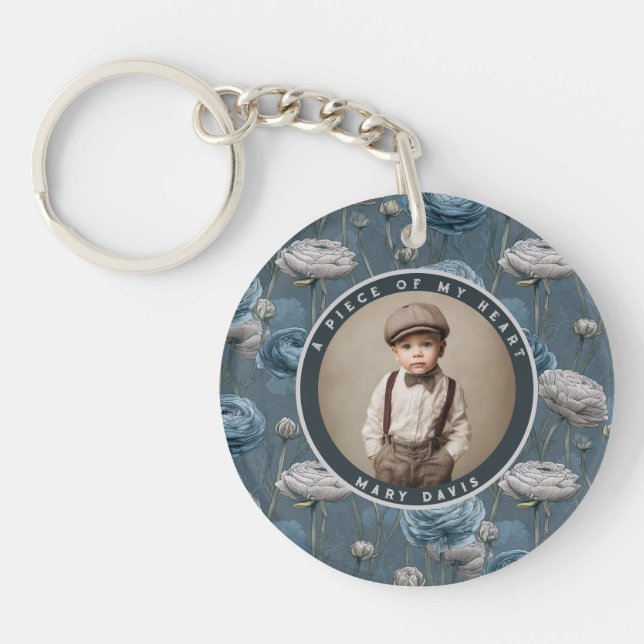 Minimalistic wedding memory Custom Ranunculus Key Ring (Front)