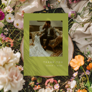 Minimalistic Wedding Photo Lime Green Thank You Card
