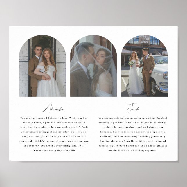 Minimalistic Wedding Vows Script 3-Photo Arch Poster (Front)