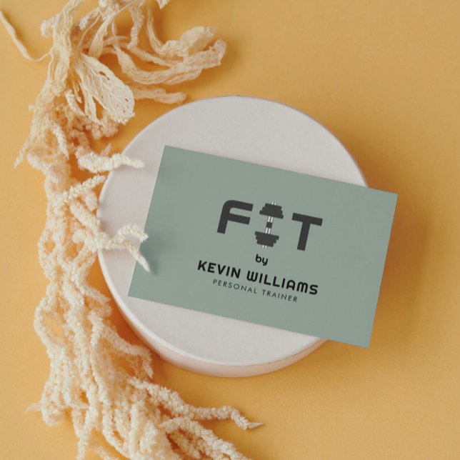 Minimalistic White and Sage Green Fitness Trainer Business Card (Creator Uploaded)