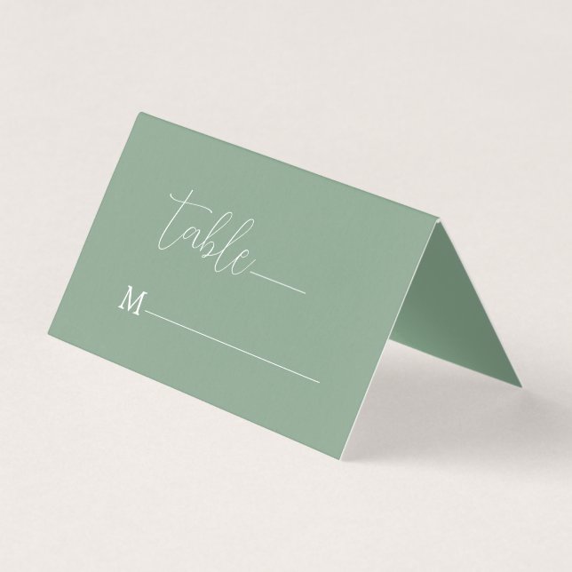 Minimalistic White Calligraphy On Sage Green Business Card (Front)