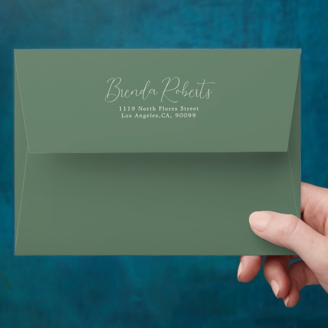 Minimalistic White Calligraphy on Sage Green Envelope (Hand)