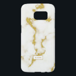 Minimalistic white faux marble gold accents<br><div class="desc">Modern minimalistic popular image of white marble with cool gold veins pattern.
Optional monogram.</div>