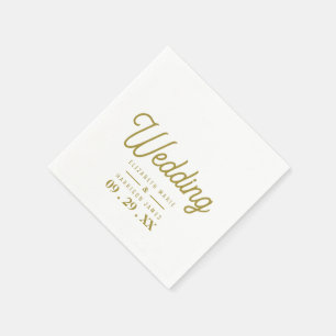 Minimalistic - White & Gold - Wedding Napkin