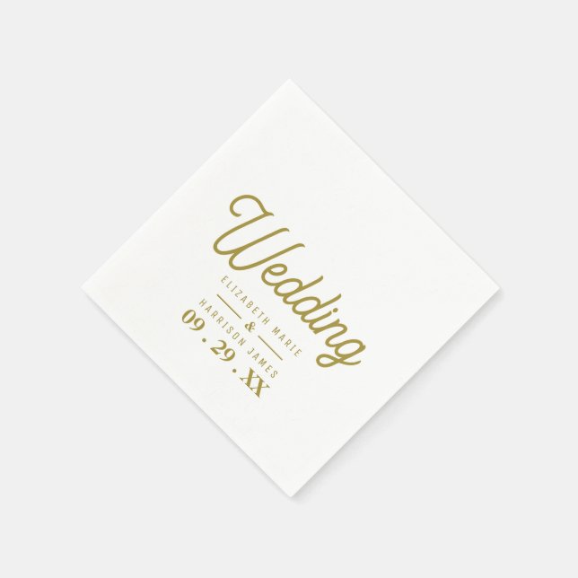 Minimalistic - White & Gold - Wedding Napkin (Corner)