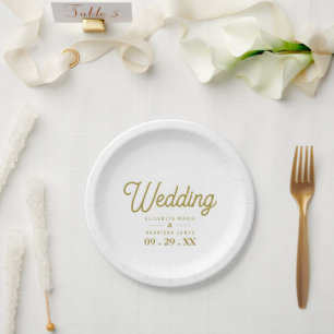 Minimalistic - White & Gold - Wedding Paper Plate