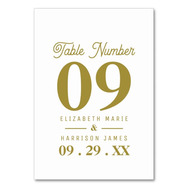 Minimalistic - White & Gold - Wedding Table Number (Front)