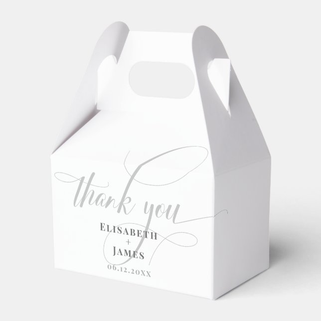 Minimalistic White & Grey Calligraphy Chic Wedding Favour Box (Front Side)