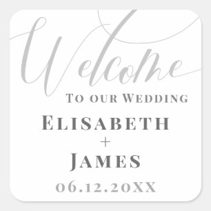 Minimalistic White & Grey Calligraphy Chic Wedding Square Sticker
