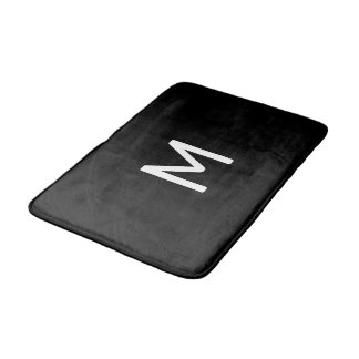Minimalistic White Monogram on Black Bath Mat