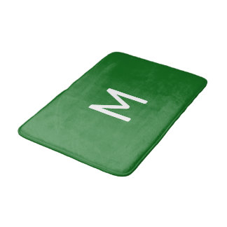 Minimalistic White Monogram on Green Bath Mat
