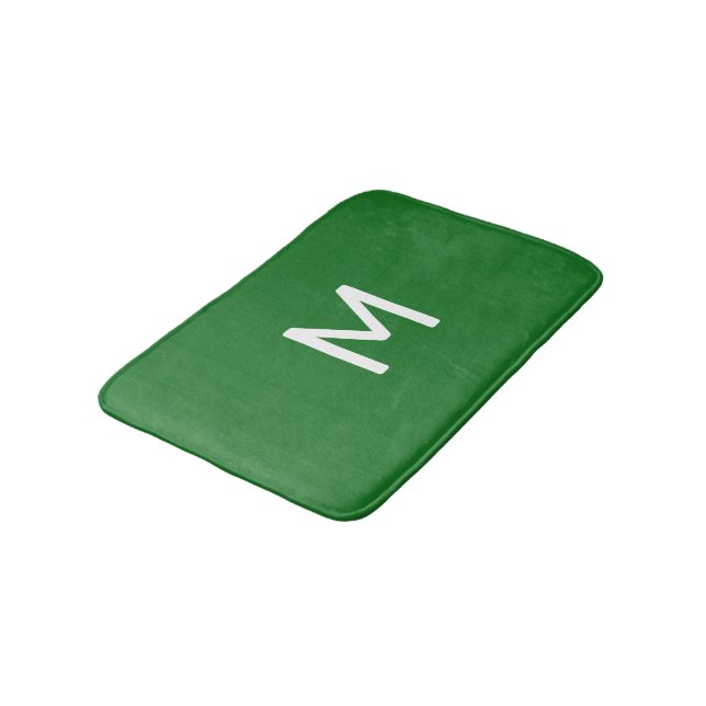 Minimalistic White Monogram on Green Bath Mat (Angled)