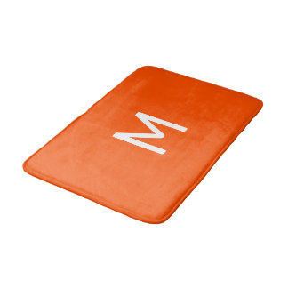 Minimalistic White Monogram on Orange Bath Mat
