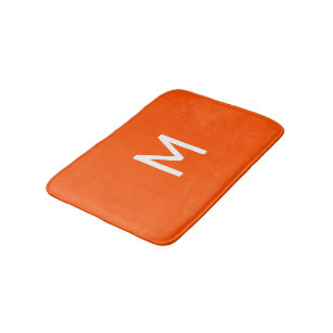 Minimalistic White Monogram on Orange Bath Mat