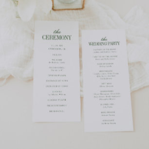 Minimalistic White & Olive Green Wedding Ceremony Programme