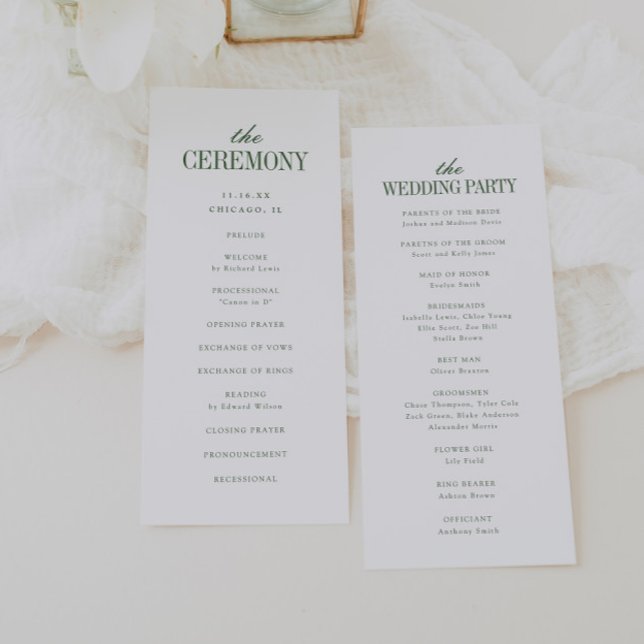 Minimalistic White & Olive Green Wedding Ceremony Programme (Creator Uploaded)