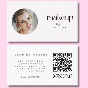Minimalistic White Photo MUA QR Code Social Icons  Business Card