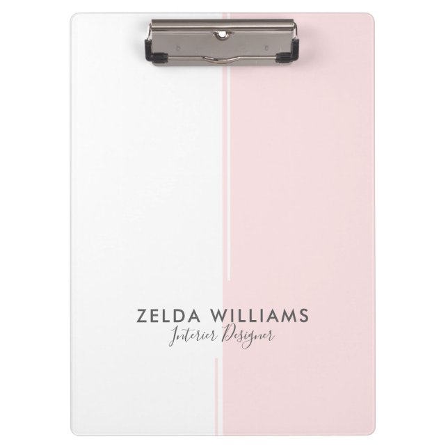 Minimalistic White & Pink Geometric Shapes & Lines Clipboard (Front)