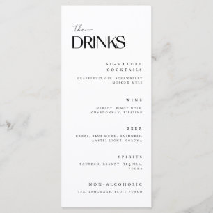 Minimalistic White Wedding Drinks Menu