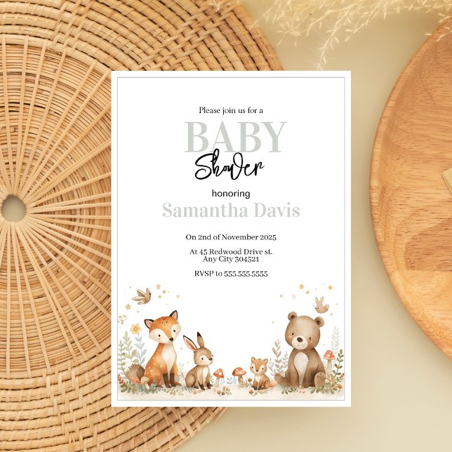 Minimalistic Woodland Animals Baby Shower Invitation (Creator Uploaded)