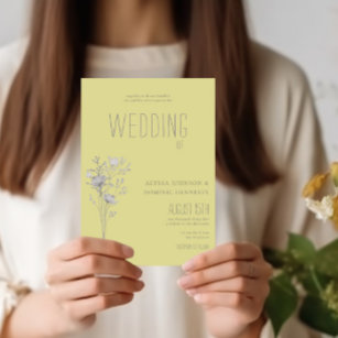 Minimalistic Yellow Grey Floral Wedding Invitation