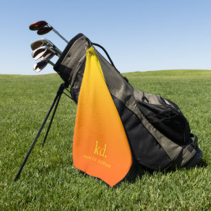 Minimalistic Yellow Orange Gradient Monogram Golf Towel