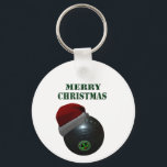 Minimalists Bowls Merry Christmas,  Key Ring<br><div class="desc">Pictured is a lawn bowl wearing a Santa hat with the words Merry Christmas</div>