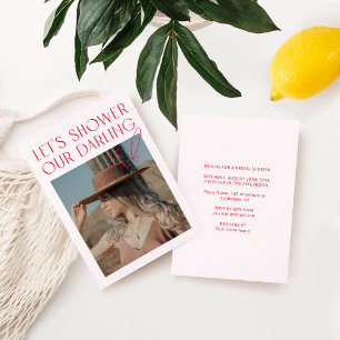 Minimallist Blush Pink & Red Photo Bridal Shower I Invitation