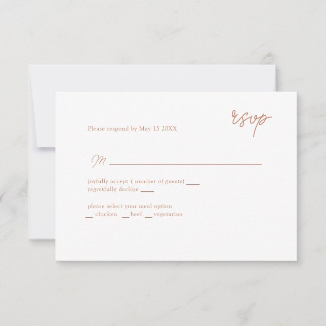 MInimally caramel scripted RSVP Card (Front)