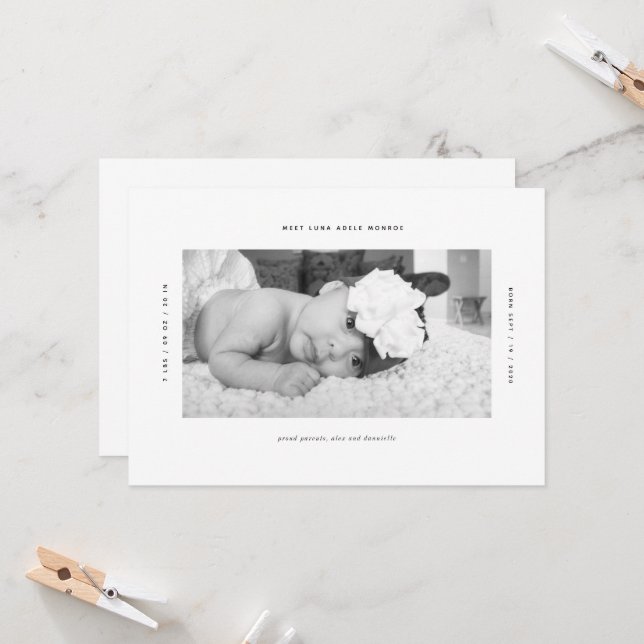 Minimally Perfect Custom Baby Announcement (Front/Back In Situ)
