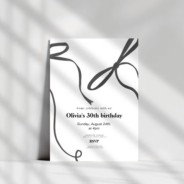 Minimalst black bow 30th birthday invitation (Creator Uploaded)