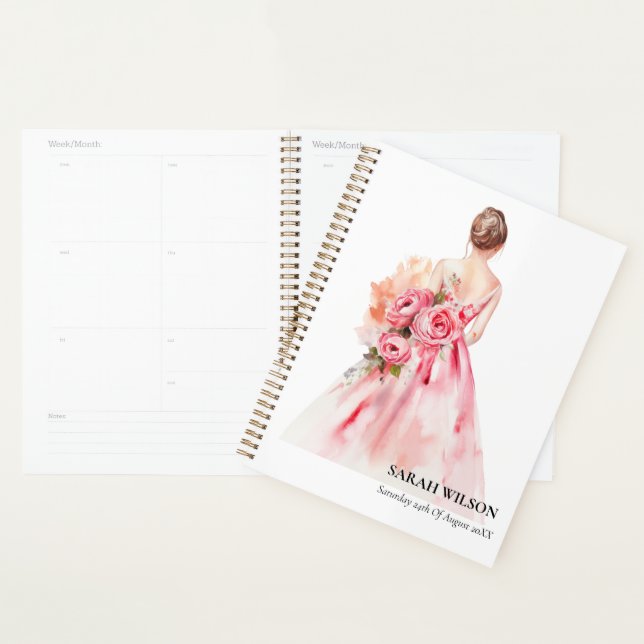 Minimial Watercolor Wedding Gown Bridal Shower Planner (Display)