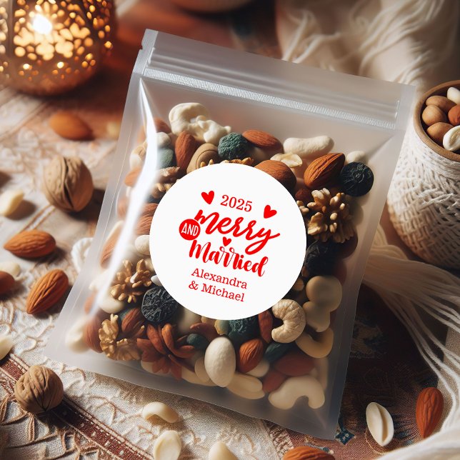 Minimialist Merry and Married  Classic Round Sticker (Creator Uploaded)