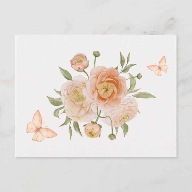 Minimlaist flower bloom butterfly  postcard (Front)
