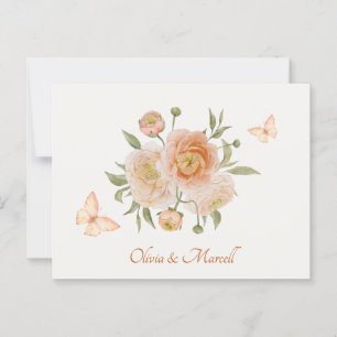 Minimlaist flower bloom butterfly wedding postcard