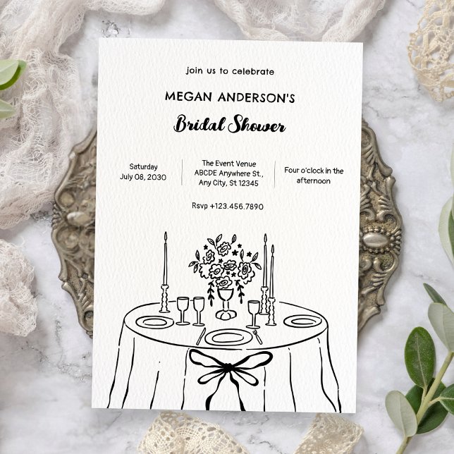 Minimlaist hand drawn dinner table bridal shower invitation (Creator Uploaded)