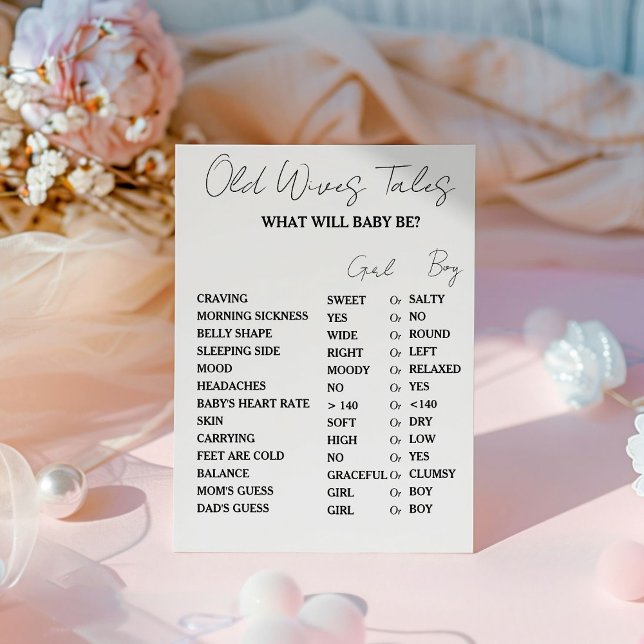  Minimliast Old WIves Tales Baby shower Game Card Pedestal Sign (Creator Uploaded)