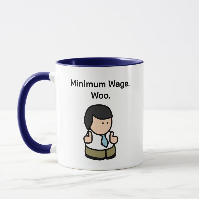 Minimum Wage Woo Funny Office Worker Cartoon Art Mug (Left)