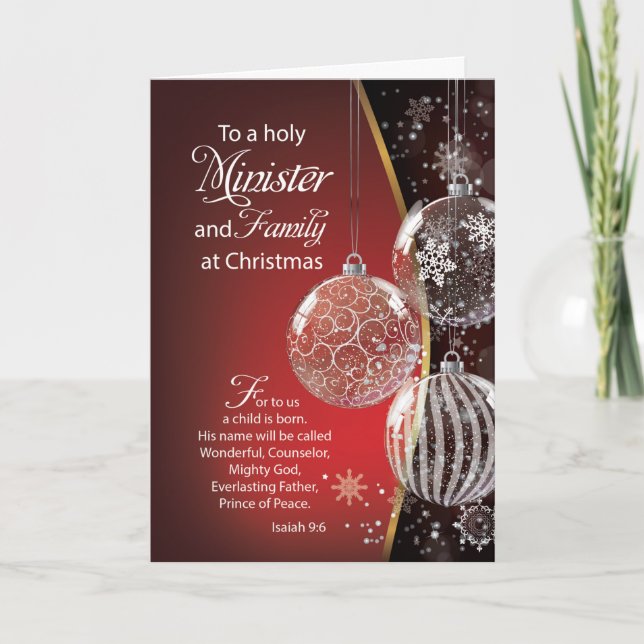 Minister and Family Christmas Bible Quote Ornament Card (Front)