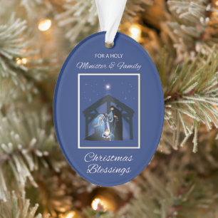 Minister and Family Christmas Blessings Manger Ornament