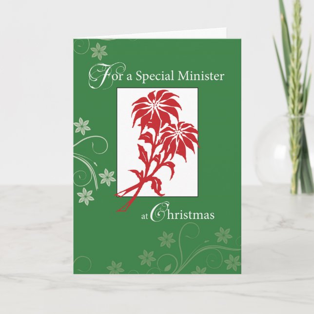 Minister, Christmas Poinsettias Holiday Card (Front)