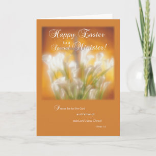 Minister Happy Easter Lilies with Cross Holiday Card