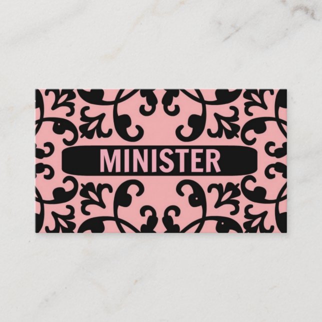 Minister Peach Damask Business Card (Front)