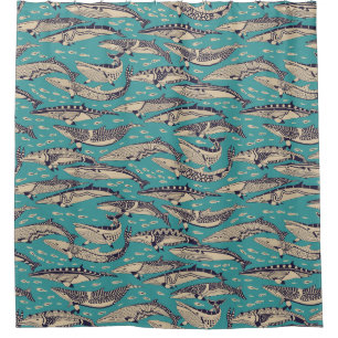 minke whales blue shower curtain