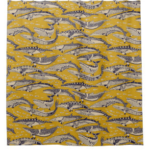 minke whales gold shower curtain