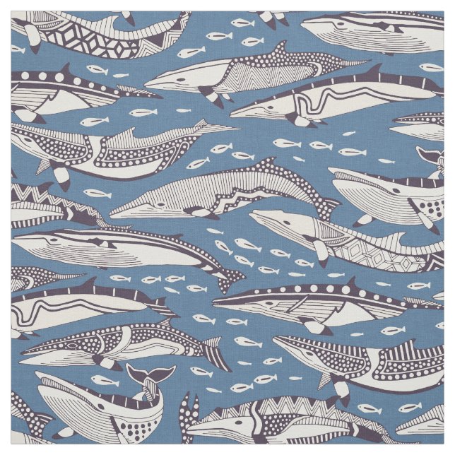 minke whales mulberry denim fabric (Swatch)