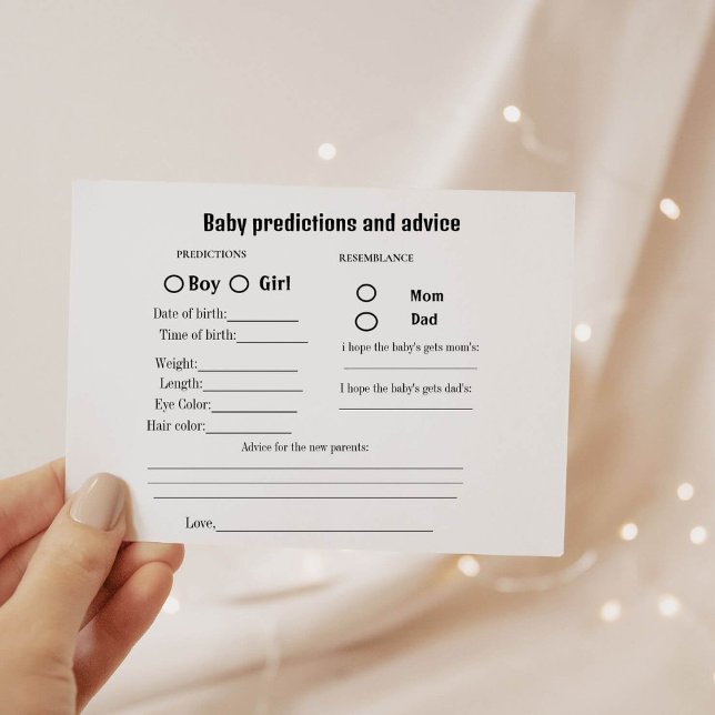 Minmalist baby prediction Baby Shower game Card (Creator Uploaded)