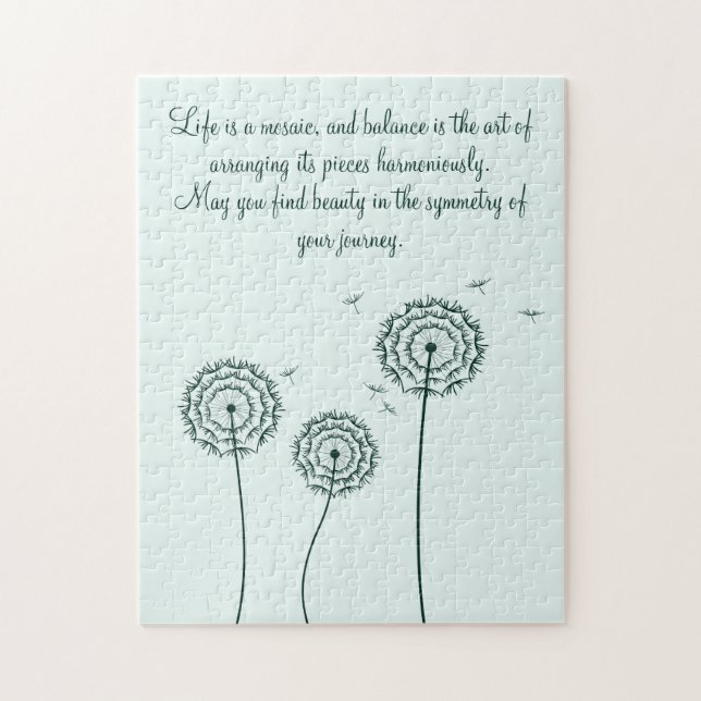 Minmalist mint white dandelion motivational quote  jigsaw puzzle (Vertical)