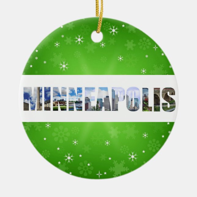 Minneapolis Minnesota City Travel Photos Christmas Ceramic Tree Decoration (Front)